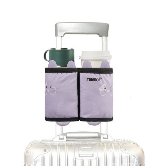 riemot Luggage Travel Cup Holder Free Hand Drink Carrier - Hold Two Coffee Mugs - Fits Roll on Suitcase Handles - Gifts for Flight Attendants Travelers Accessories Carbon Black