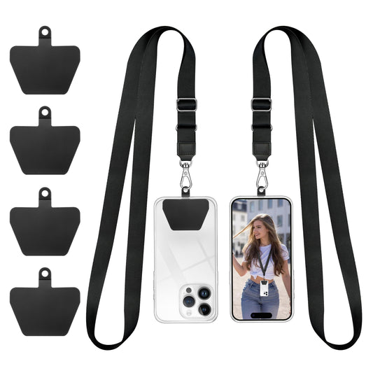 Doormoon Phone Lanyard, Universal Adjustable Neck Strap for Phone Case Keys ID Badges Cell Phone Lanyard Compatible with iPhone, Samsung, Most Smartphones, 2 Pack, Black Black
