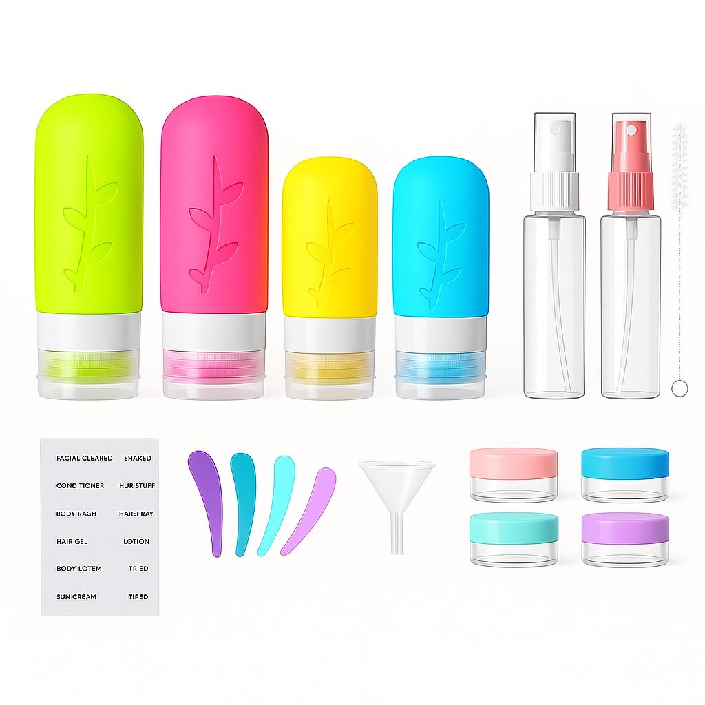 18pack Travel Bottles for Toiletries,TSA Approved Silicone Travel Containers for Toiletries,Leak Proof Refillable Liqus Shampoo And Conditioner travel Essentials toiletry Bottles