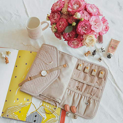 BAGSMART Travel Jewelry Organizer Case Foldable Jewelry Roll for Journey Rings, Necklaces, Earrings, Bracelets, Mini, Black