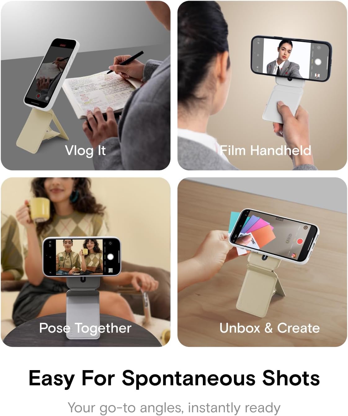 MOFT Phone Tripod Stand Selfie Stick for iPhone, Multi-Angles iPhone Stand, Lightweight & Portable Phone Holder, Strong Magnets, MOVAS Vegan Leather, Travel Essentials, Jet Black (Without Card Slot)