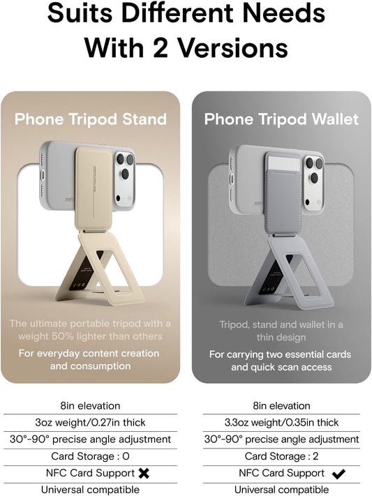 MOFT Phone Tripod Stand Selfie Stick for iPhone, Multi-Angles iPhone Stand, Lightweight & Portable Phone Holder, Strong Magnets, MOVAS Vegan Leather, Travel Essentials, Jet Black (Without Card Slot)