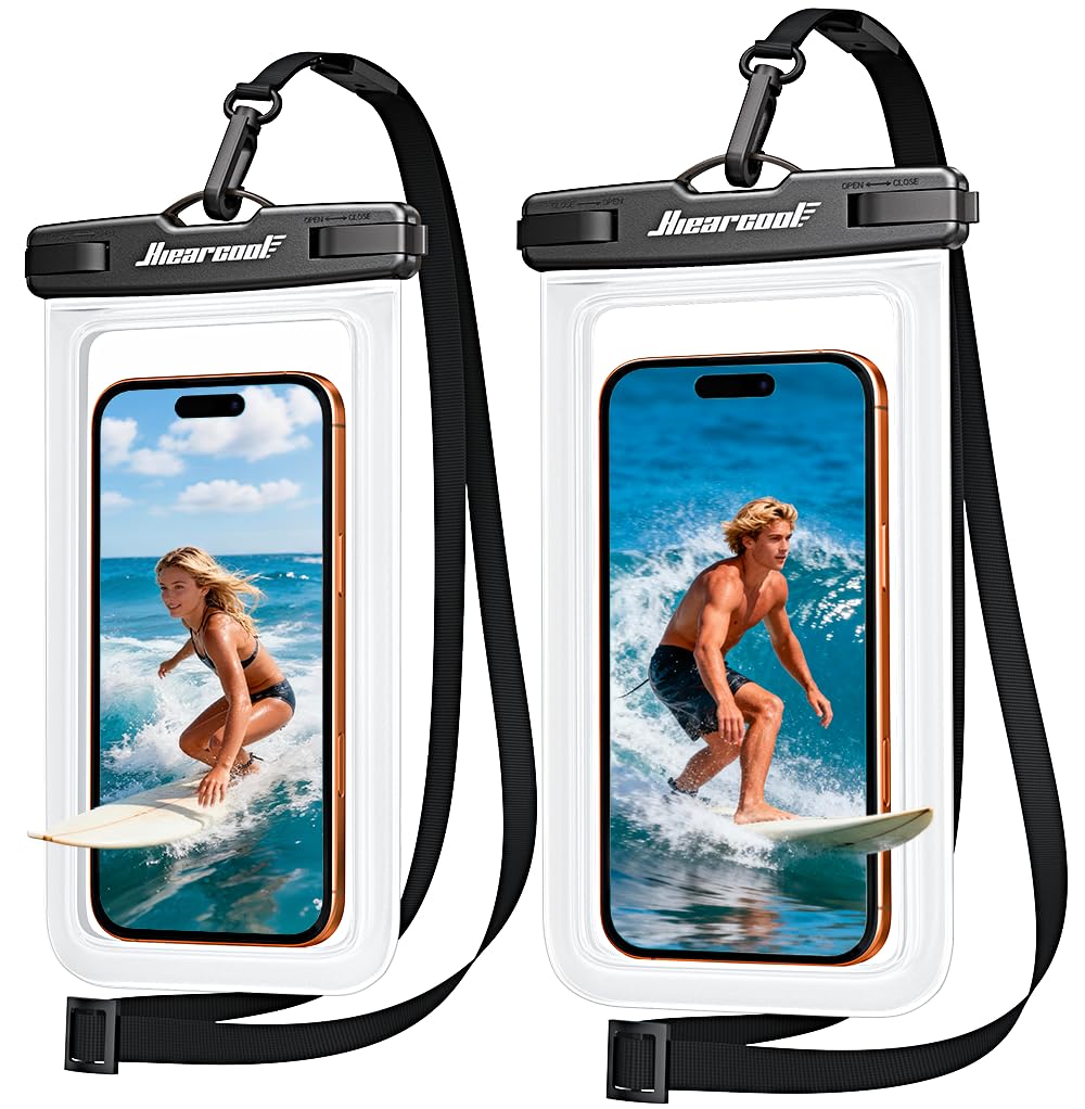 Hiearcool Waterproof Phone Pouch, Water Proof Phone Case for iPhone, Waterproof Cell Phone Dry Bag for Cruise Travel Vacation Essentials Large Waterproof Phone Holder 4 Pack-Black&Clear
