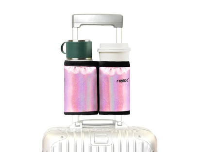 riemot Luggage Travel Cup Holder Free Hand Drink Carrier - Hold Two Coffee Mugs - Fits Roll on Suitcase Handles - Gifts for Flight Attendants Travelers Accessories Carbon Black