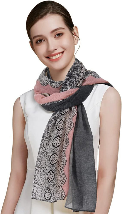 GERINLY Stylish Scarves for Women Lightweight Fashion Lace Printed Wrap Scarfs Shawl for Dress