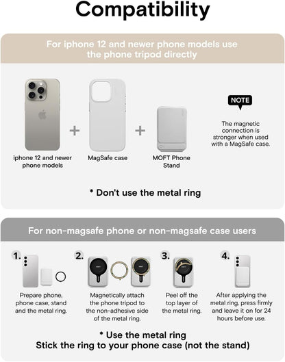 MOFT Phone Tripod Stand Selfie Stick for iPhone, Multi-Angles iPhone Stand, Lightweight & Portable Phone Holder, Strong Magnets, MOVAS Vegan Leather, Travel Essentials, Jet Black (Without Card Slot)