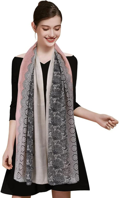 GERINLY Stylish Scarves for Women Lightweight Fashion Lace Printed Wrap Scarfs Shawl for Dress