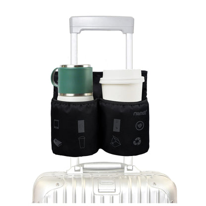 riemot Luggage Travel Cup Holder Free Hand Drink Carrier - Hold Two Coffee Mugs - Fits Roll on Suitcase Handles - Gifts for Flight Attendants Travelers Accessories Carbon Black