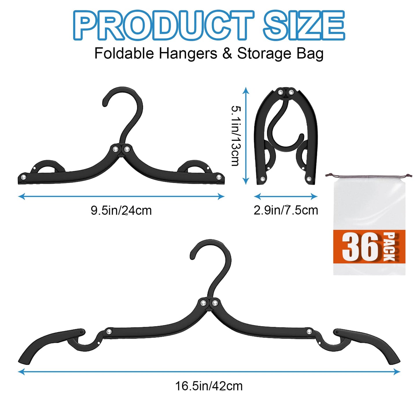 12 PCS Travel Hangers - Cruise Ship Essentials Portable Folding Clothes Hangers Travel Essentials Foldable Clothes Drying Rack for Travel (Black)