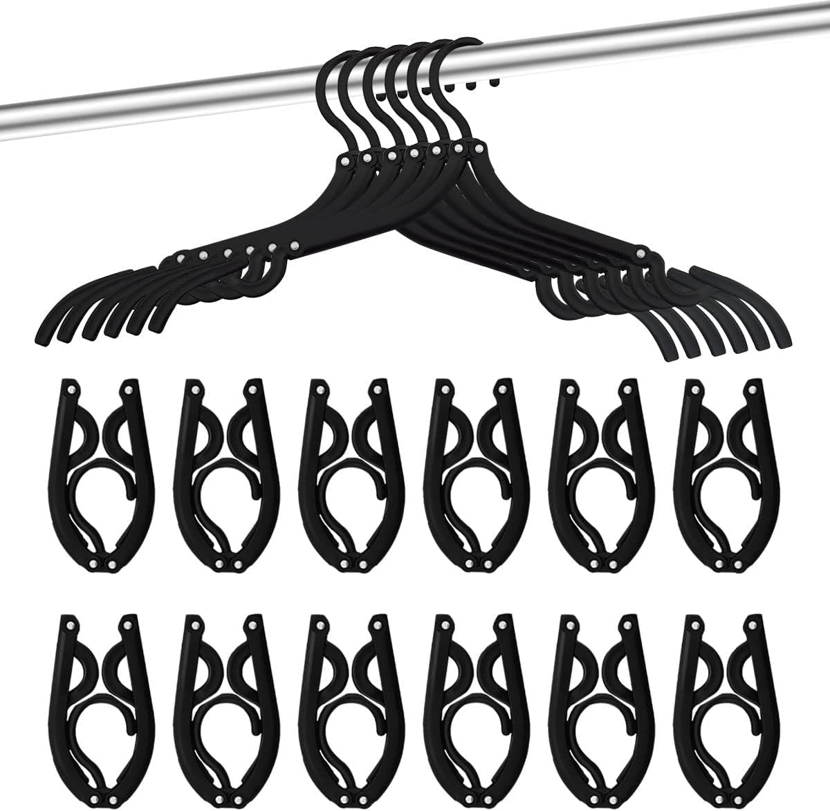 12 PCS Travel Hangers - Cruise Ship Essentials Portable Folding Clothes Hangers Travel Essentials Foldable Clothes Drying Rack for Travel (Black)
