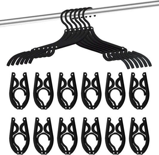12 PCS Travel Hangers - Cruise Ship Essentials Portable Folding Clothes Hangers Travel Essentials Foldable Clothes Drying Rack for Travel (Black)