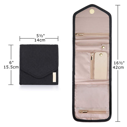BAGSMART Travel Jewelry Organizer Case Foldable Jewelry Roll for Journey Rings, Necklaces, Earrings, Bracelets, Mini, Black