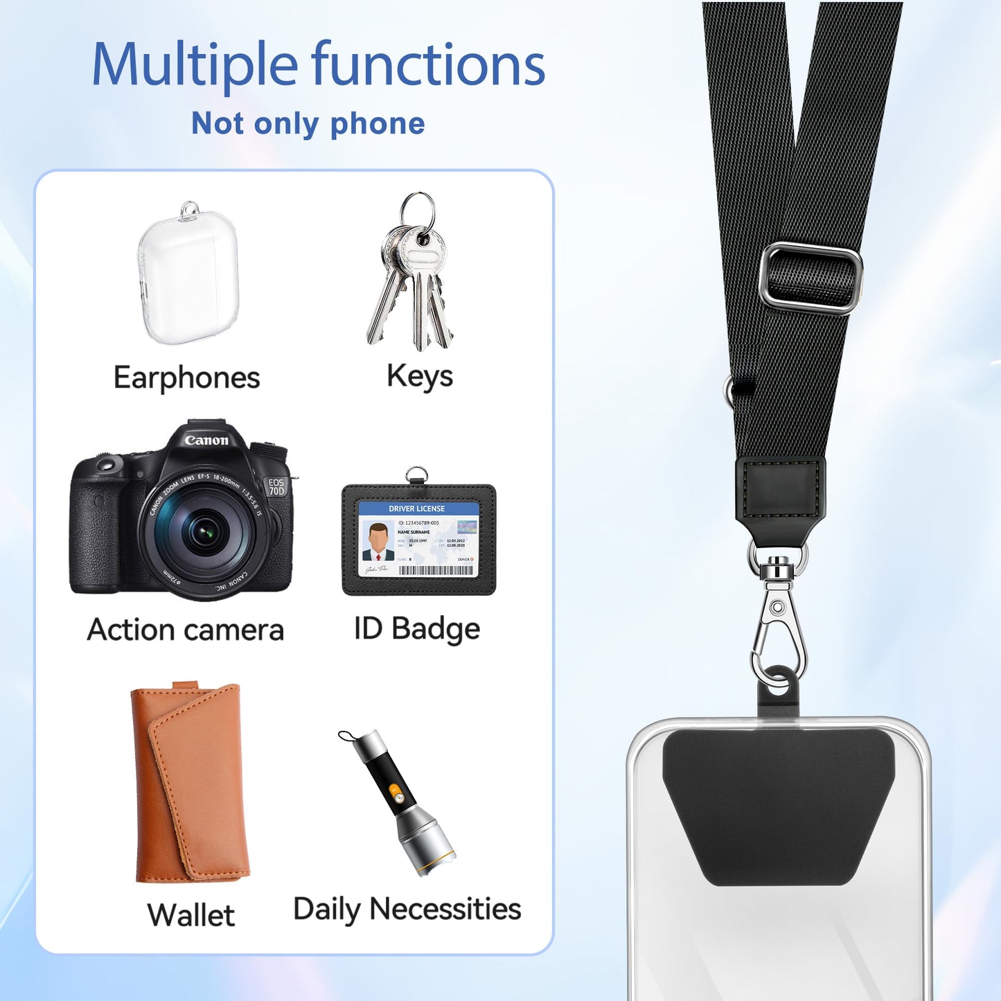 Doormoon Phone Lanyard, Universal Adjustable Neck Strap for Phone Case Keys ID Badges Cell Phone Lanyard Compatible with iPhone, Samsung, Most Smartphones, 2 Pack, Black Black