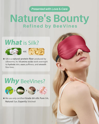 BeeVines 100% Real Mulberry Silk 2 Pack Sleep Mask, Natural Pure Silk Eye Masks with Adjustable Strap for Sleeping, 100% Block Light Eye Sleep Shade Cover, Reduces Puffy Eyes Traveling Gifts