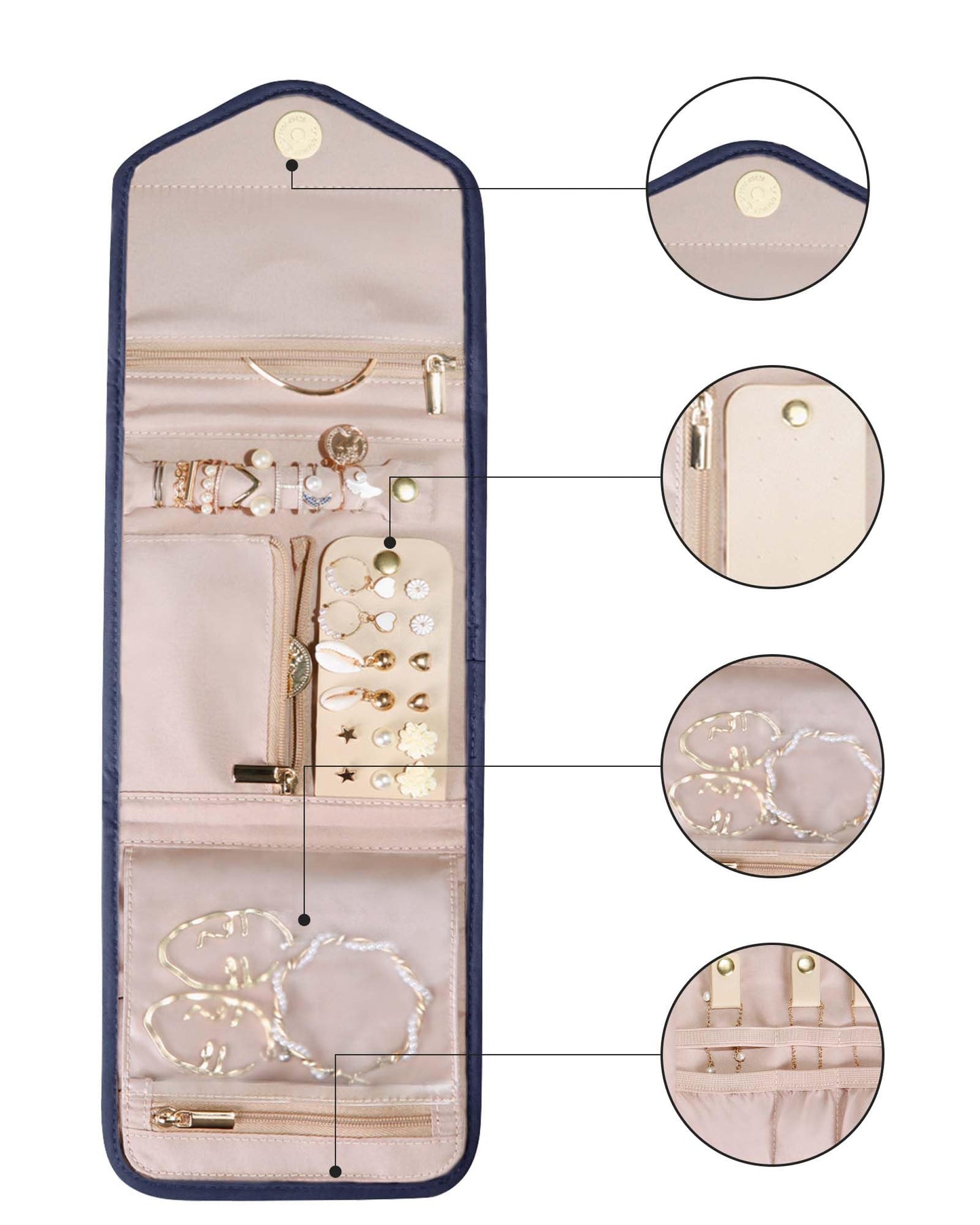 BAGSMART Travel Jewelry Organizer Case Foldable Jewelry Roll for Journey Rings, Necklaces, Earrings, Bracelets, Mini, Black