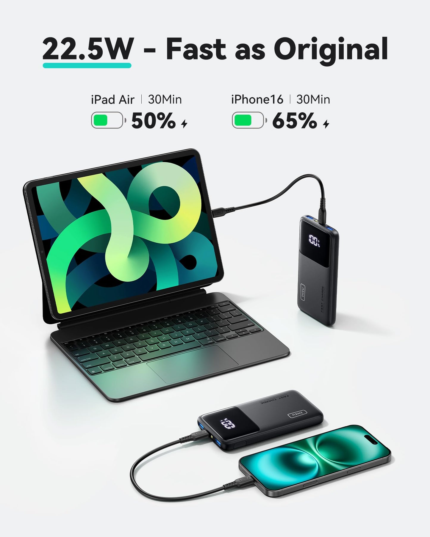 INIU Portable Charger, Slimmest Fast Charging 10000mAh USB C in/Out Power Bank, 22.5W PD3.0 QC4+ Battery Pack, Portable Phone Charger for iPhone 16 15 14 13 12 Pro Samsung S22 S21 Google AirPods iPad