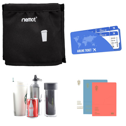 riemot Luggage Travel Cup Holder Free Hand Drink Carrier - Hold Two Coffee Mugs - Fits Roll on Suitcase Handles - Gifts for Flight Attendants Travelers Accessories Carbon Black