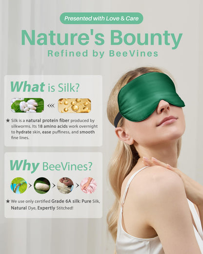 BeeVines 100% Real Mulberry Silk 2 Pack Sleep Mask, Natural Pure Silk Eye Masks with Adjustable Strap for Sleeping, 100% Block Light Eye Sleep Shade Cover, Reduces Puffy Eyes Traveling Gifts