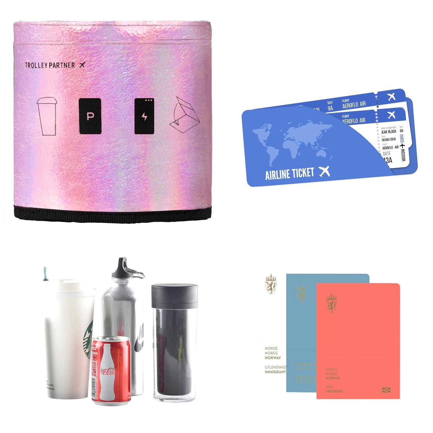 riemot Luggage Travel Cup Holder Free Hand Drink Carrier - Hold Two Coffee Mugs - Fits Roll on Suitcase Handles - Gifts for Flight Attendants Travelers Accessories Carbon Black