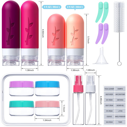 18pack Travel Bottles for Toiletries,TSA Approved Silicone Travel Containers for Toiletries,Leak Proof Refillable Liqus Shampoo And Conditioner travel Essentials toiletry Bottles