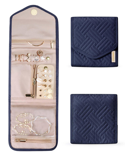 BAGSMART Travel Jewelry Organizer Case Foldable Jewelry Roll for Journey Rings, Necklaces, Earrings, Bracelets, Mini, Black