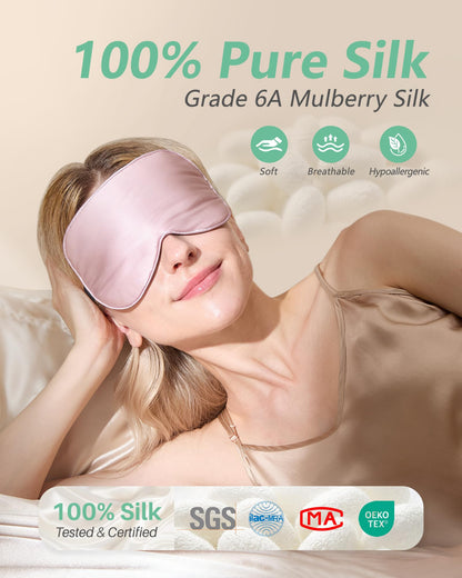 BeeVines 100% Real Mulberry Silk 2 Pack Sleep Mask, Natural Pure Silk Eye Masks with Adjustable Strap for Sleeping, 100% Block Light Eye Sleep Shade Cover, Reduces Puffy Eyes Traveling Gifts