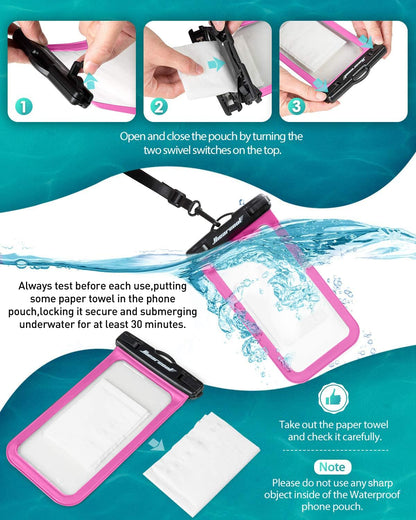 Hiearcool Waterproof Phone Pouch, Water Proof Phone Case for iPhone, Waterproof Cell Phone Dry Bag for Cruise Travel Vacation Essentials Large Waterproof Phone Holder 4 Pack-Black&Clear