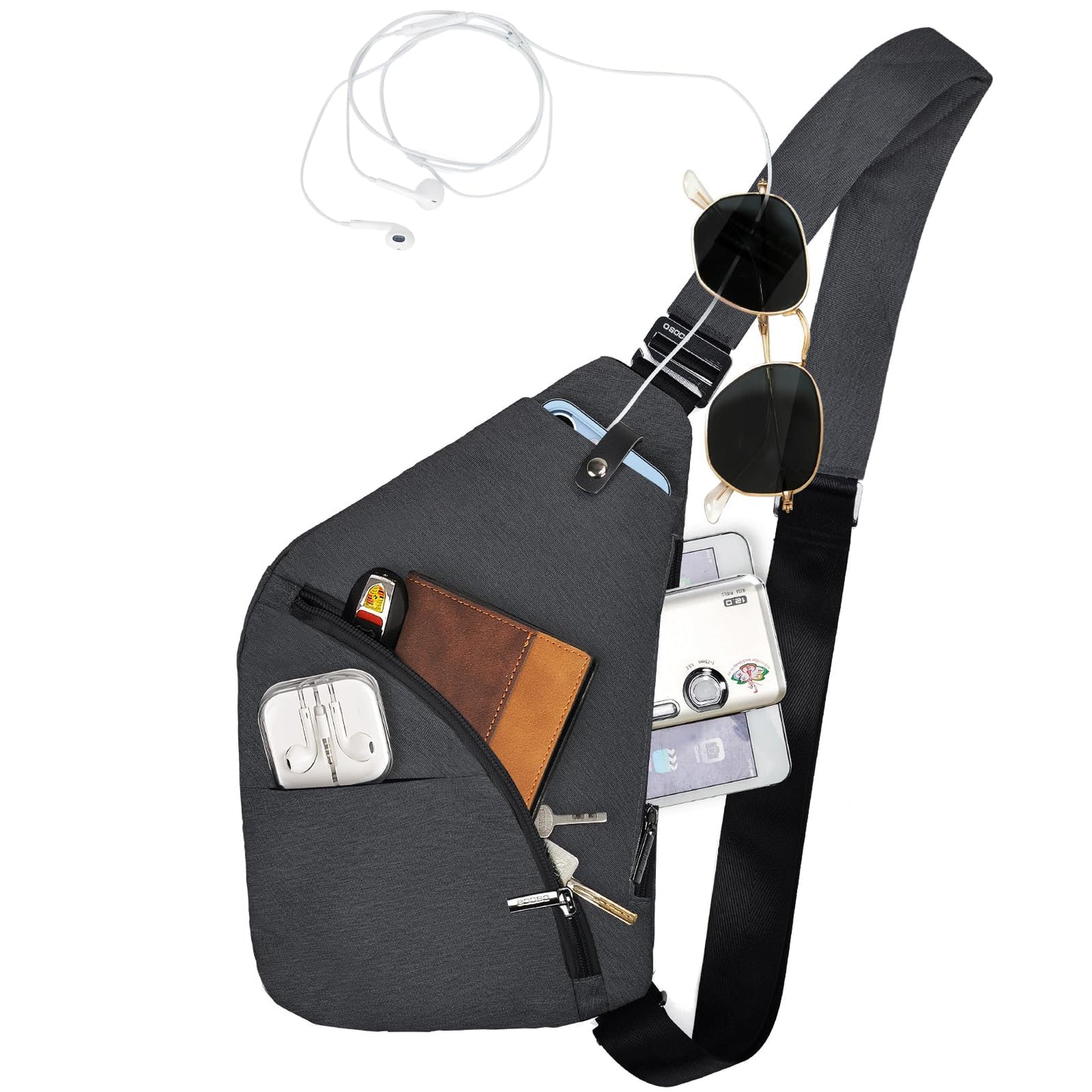 OSOCE Anti Theft Crossbody Bags Sling Bag for Women Men Waterproof Wander Bag for Sports and Travel. (1-BLACK, Small)