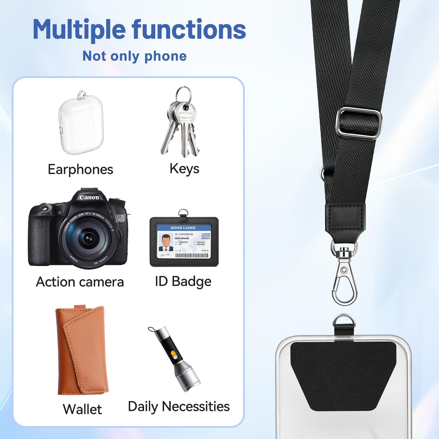 Doormoon Phone Lanyard, Universal Adjustable Neck Strap for Phone Case Keys ID Badges Cell Phone Lanyard Compatible with iPhone, Samsung, Most Smartphones, 2 Pack, Black Black