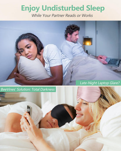 BeeVines 100% Real Mulberry Silk 2 Pack Sleep Mask, Natural Pure Silk Eye Masks with Adjustable Strap for Sleeping, 100% Block Light Eye Sleep Shade Cover, Reduces Puffy Eyes Traveling Gifts