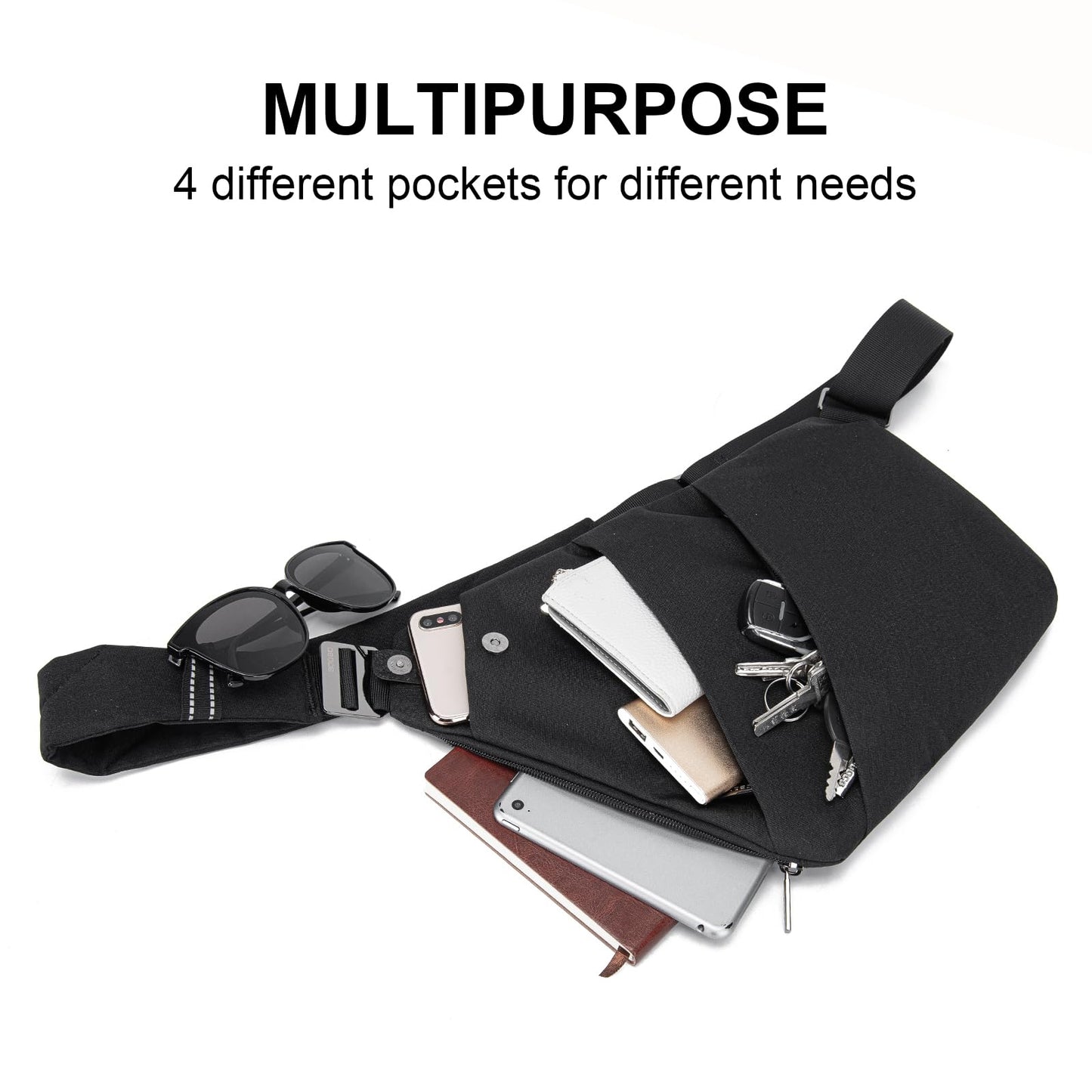 OSOCE Anti Theft Crossbody Bags Sling Bag for Women Men Waterproof Wander Bag for Sports and Travel. (1-BLACK, Small)