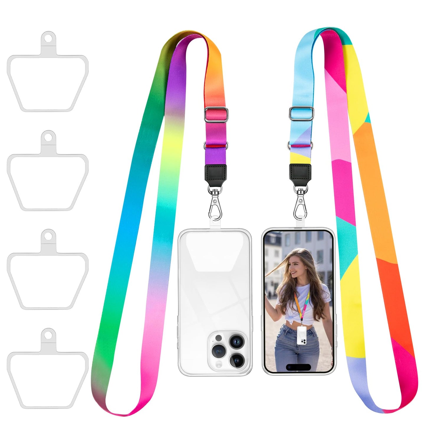 Doormoon Phone Lanyard, Universal Adjustable Neck Strap for Phone Case Keys ID Badges Cell Phone Lanyard Compatible with iPhone, Samsung, Most Smartphones, 2 Pack, Black Black