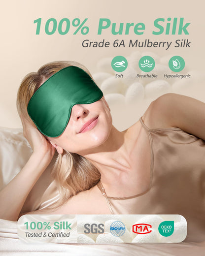 BeeVines 100% Real Mulberry Silk 2 Pack Sleep Mask, Natural Pure Silk Eye Masks with Adjustable Strap for Sleeping, 100% Block Light Eye Sleep Shade Cover, Reduces Puffy Eyes Traveling Gifts