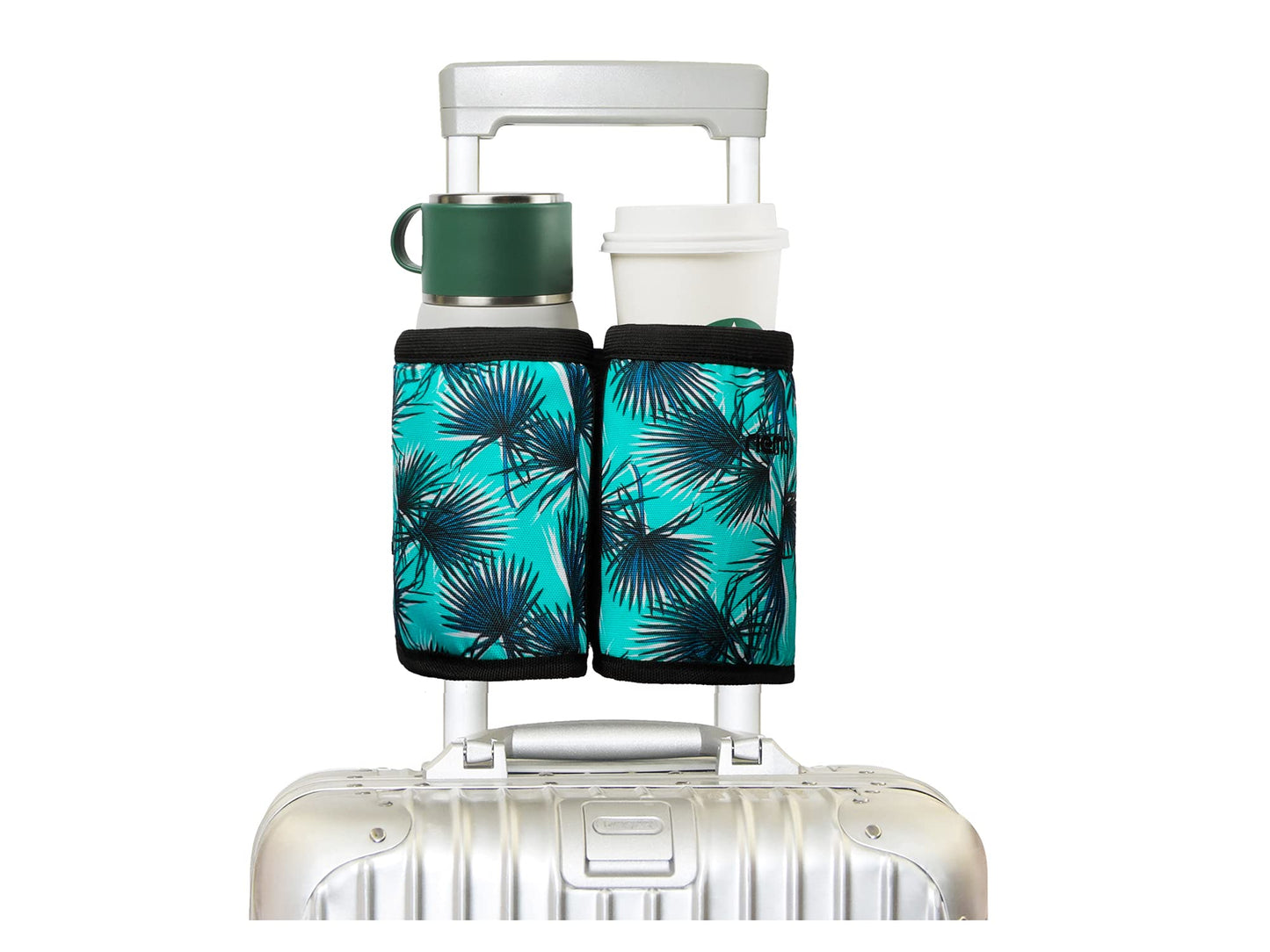 riemot Luggage Travel Cup Holder Free Hand Drink Carrier - Hold Two Coffee Mugs - Fits Roll on Suitcase Handles - Gifts for Flight Attendants Travelers Accessories Carbon Black