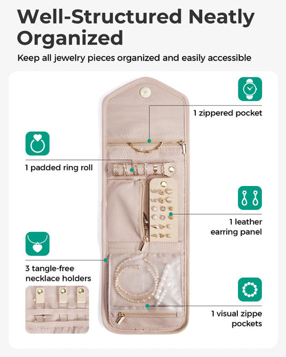 BAGSMART Travel Jewelry Organizer Case Foldable Jewelry Roll for Journey Rings, Necklaces, Earrings, Bracelets, Mini, Black