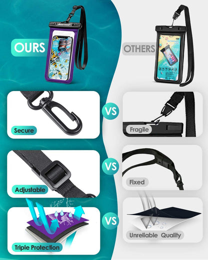 Hiearcool Waterproof Phone Pouch, Water Proof Phone Case for iPhone, Waterproof Cell Phone Dry Bag for Cruise Travel Vacation Essentials Large Waterproof Phone Holder 4 Pack-Black&Clear