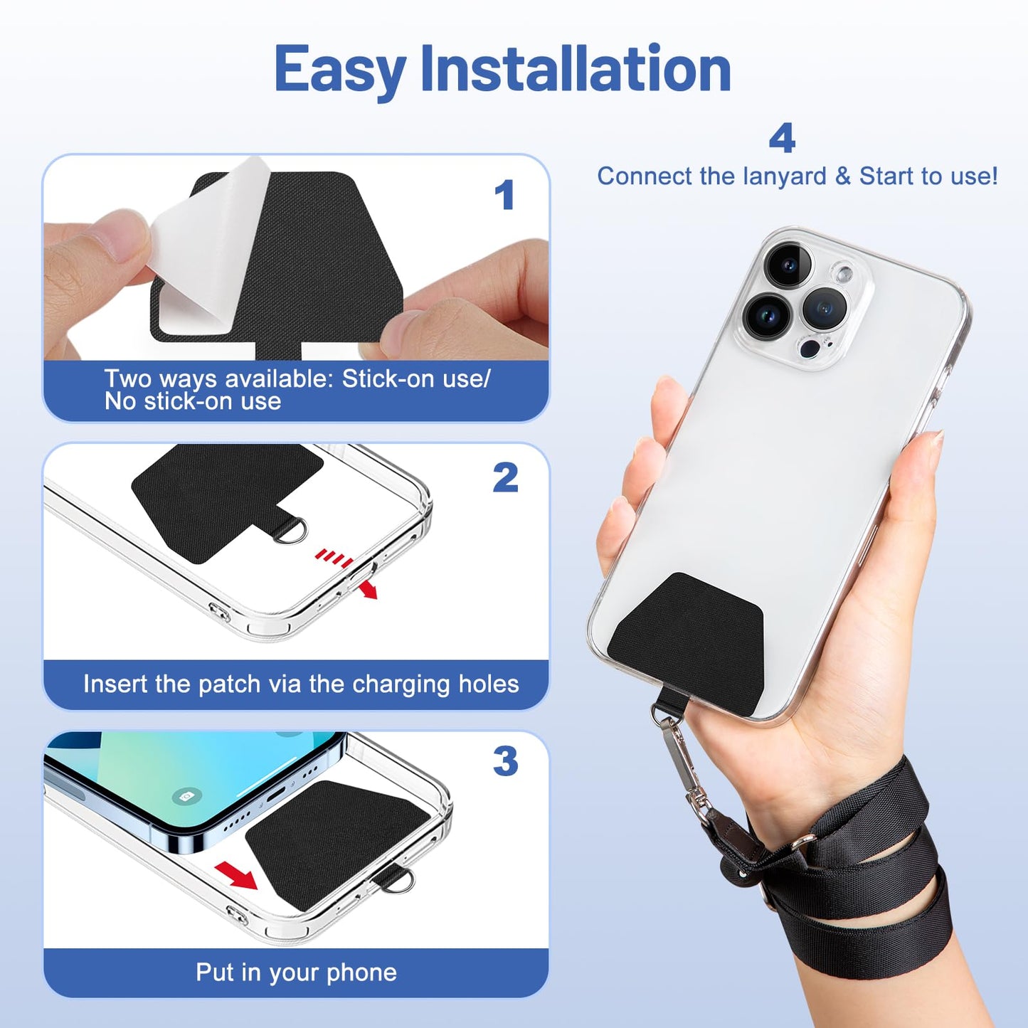 Doormoon Phone Lanyard, Universal Adjustable Neck Strap for Phone Case Keys ID Badges Cell Phone Lanyard Compatible with iPhone, Samsung, Most Smartphones, 2 Pack, Black Black