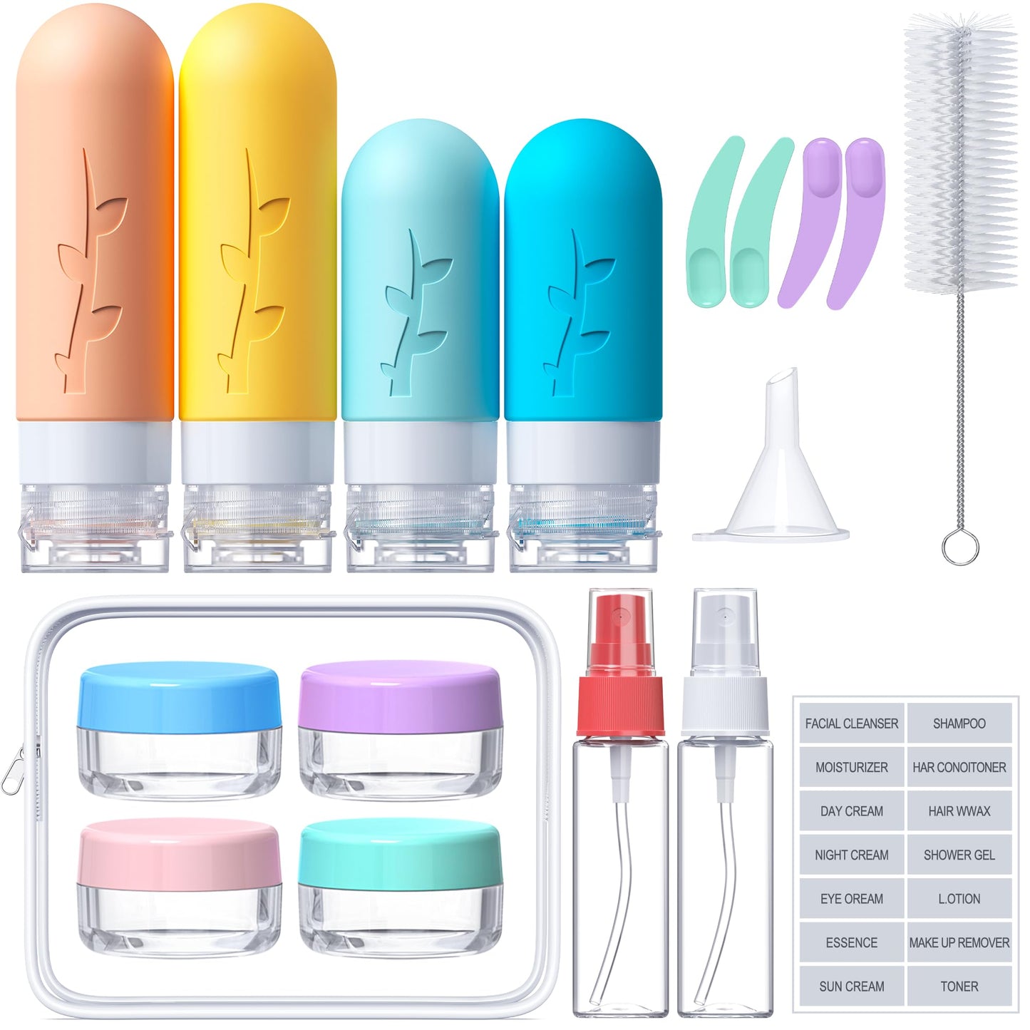 18pack Travel Bottles for Toiletries,TSA Approved Silicone Travel Containers for Toiletries,Leak Proof Refillable Liqus Shampoo And Conditioner travel Essentials toiletry Bottles