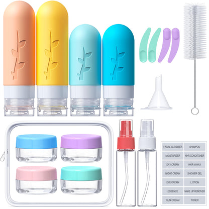 18pack Travel Bottles for Toiletries,TSA Approved Silicone Travel Containers for Toiletries,Leak Proof Refillable Liqus Shampoo And Conditioner travel Essentials toiletry Bottles