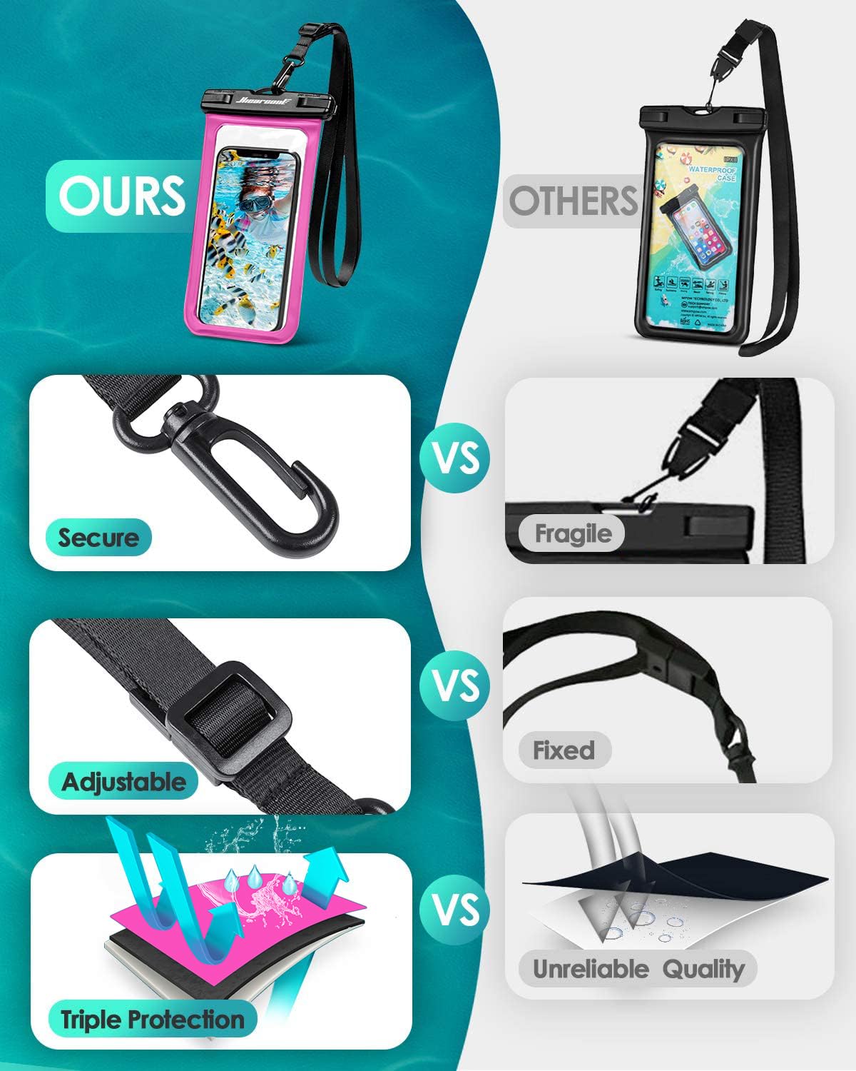 Hiearcool Waterproof Phone Pouch, Water Proof Phone Case for iPhone, Waterproof Cell Phone Dry Bag for Cruise Travel Vacation Essentials Large Waterproof Phone Holder 4 Pack-Black&Clear