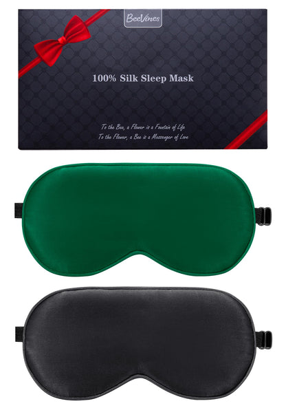 BeeVines 100% Real Mulberry Silk 2 Pack Sleep Mask, Natural Pure Silk Eye Masks with Adjustable Strap for Sleeping, 100% Block Light Eye Sleep Shade Cover, Reduces Puffy Eyes Traveling Gifts