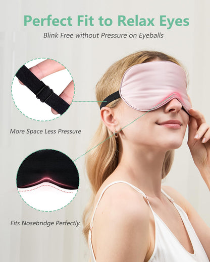 BeeVines 100% Real Mulberry Silk 2 Pack Sleep Mask, Natural Pure Silk Eye Masks with Adjustable Strap for Sleeping, 100% Block Light Eye Sleep Shade Cover, Reduces Puffy Eyes Traveling Gifts
