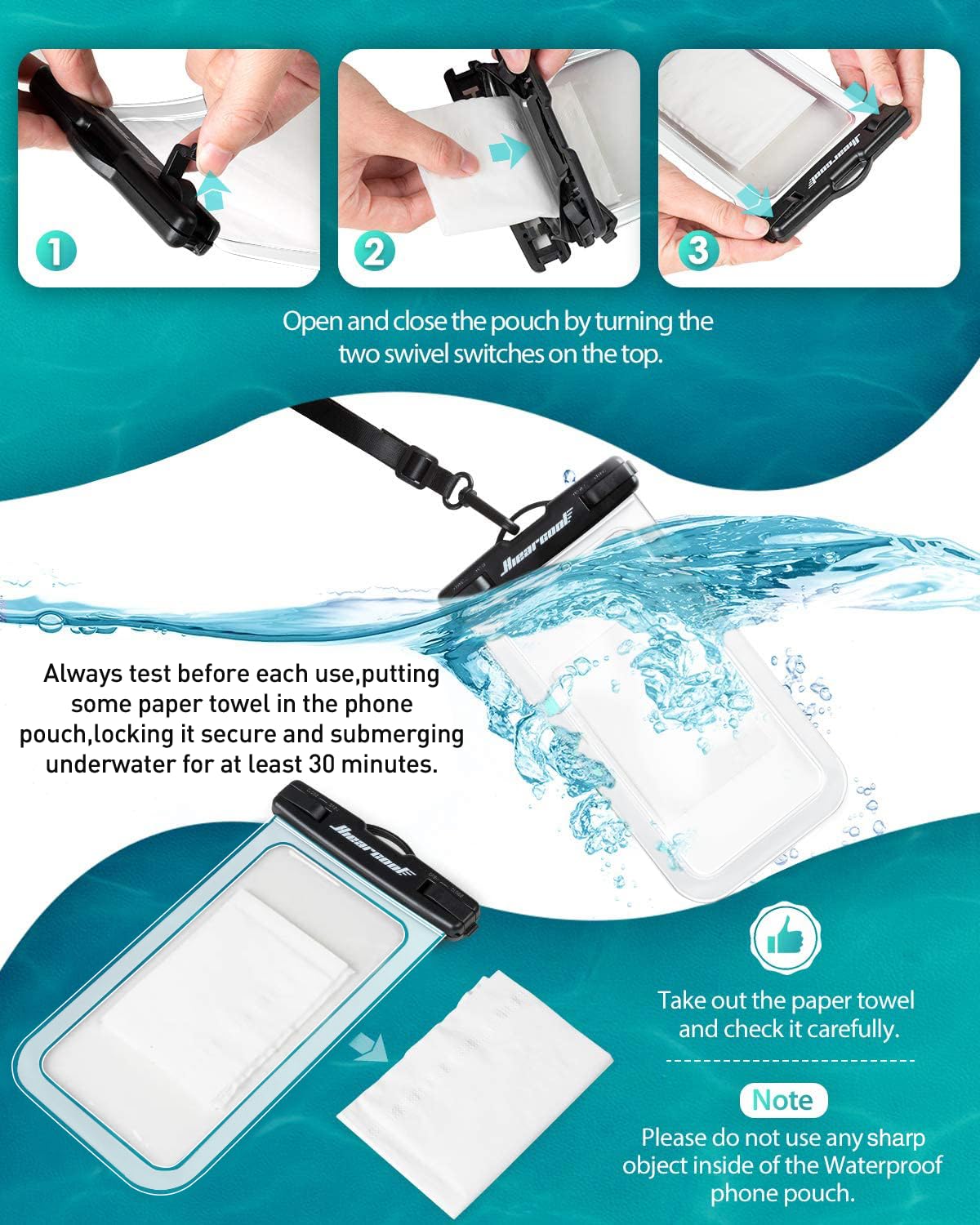 Hiearcool Waterproof Phone Pouch, Water Proof Phone Case for iPhone, Waterproof Cell Phone Dry Bag for Cruise Travel Vacation Essentials Large Waterproof Phone Holder 4 Pack-Black&Clear