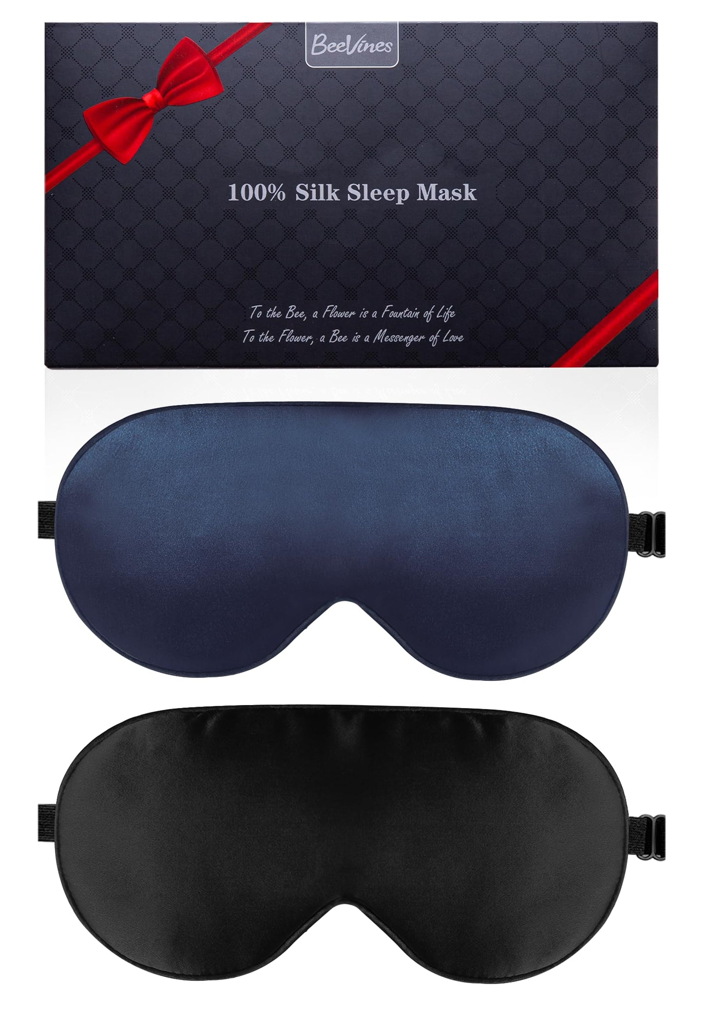 BeeVines 100% Real Mulberry Silk 2 Pack Sleep Mask, Natural Pure Silk Eye Masks with Adjustable Strap for Sleeping, 100% Block Light Eye Sleep Shade Cover, Reduces Puffy Eyes Traveling Gifts