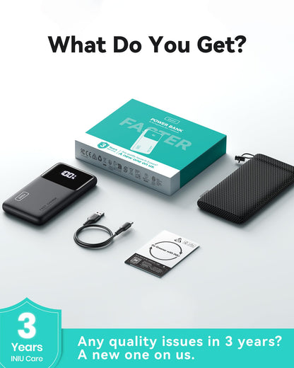 INIU Portable Charger, Slimmest Fast Charging 10000mAh USB C in/Out Power Bank, 22.5W PD3.0 QC4+ Battery Pack, Portable Phone Charger for iPhone 16 15 14 13 12 Pro Samsung S22 S21 Google AirPods iPad