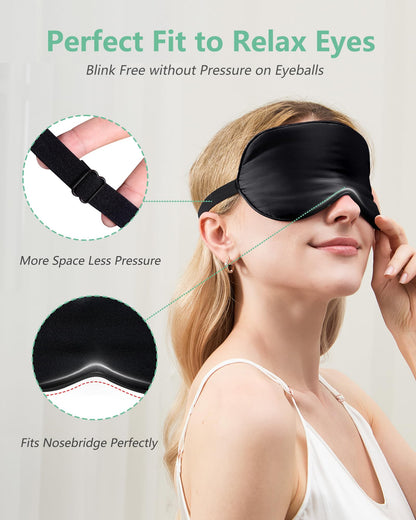BeeVines 100% Real Mulberry Silk 2 Pack Sleep Mask, Natural Pure Silk Eye Masks with Adjustable Strap for Sleeping, 100% Block Light Eye Sleep Shade Cover, Reduces Puffy Eyes Traveling Gifts