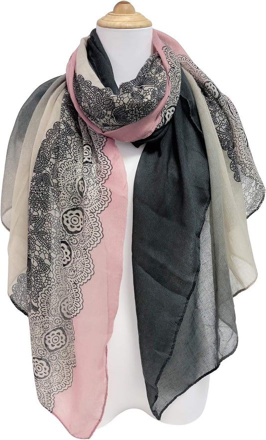 GERINLY Stylish Scarves for Women Lightweight Fashion Lace Printed Wrap Scarfs Shawl for Dress