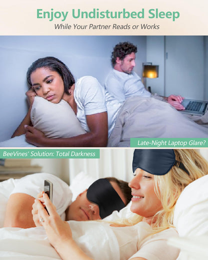 BeeVines 100% Real Mulberry Silk 2 Pack Sleep Mask, Natural Pure Silk Eye Masks with Adjustable Strap for Sleeping, 100% Block Light Eye Sleep Shade Cover, Reduces Puffy Eyes Traveling Gifts