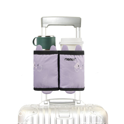 riemot Luggage Travel Cup Holder Free Hand Drink Carrier - Hold Two Coffee Mugs - Fits Roll on Suitcase Handles - Gifts for Flight Attendants Travelers Accessories Carbon Black