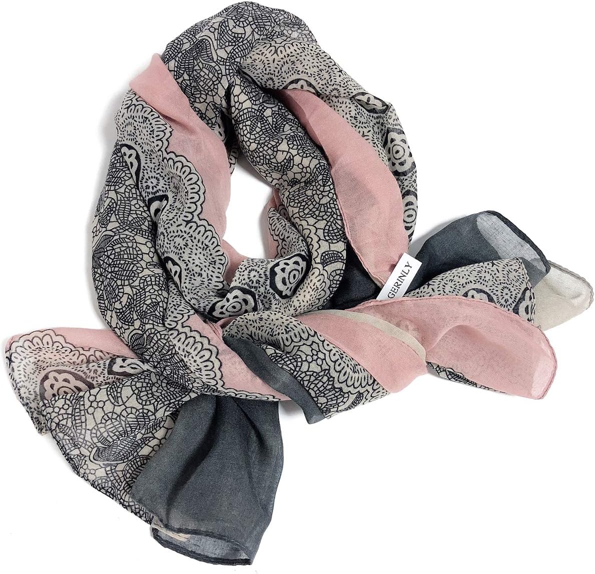 GERINLY Stylish Scarves for Women Lightweight Fashion Lace Printed Wrap Scarfs Shawl for Dress